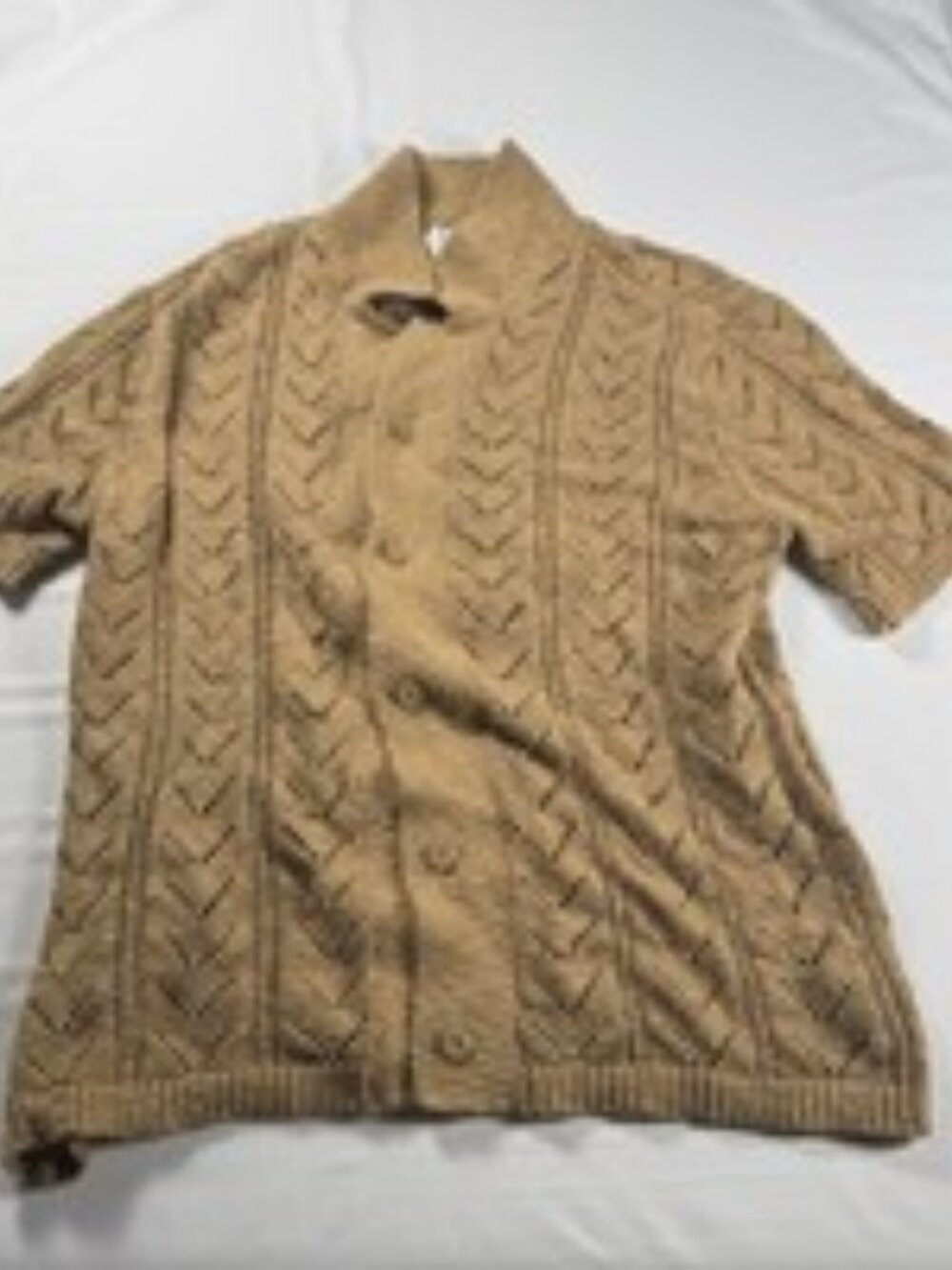 American Eagle Cardigan Mens Medium Tan Short Sleeve Cable Pointelle Knit NWOT